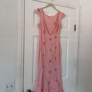 Pink cut out crochet flowers midi dress